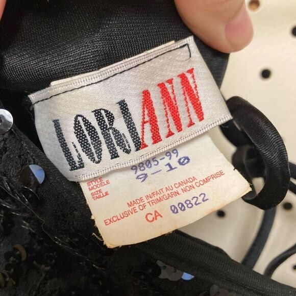 Vintage LoriAnn Sexy Black Sequinned Long Sleeve Plunge Back Mini Evening Dress - Picture 6 of 7